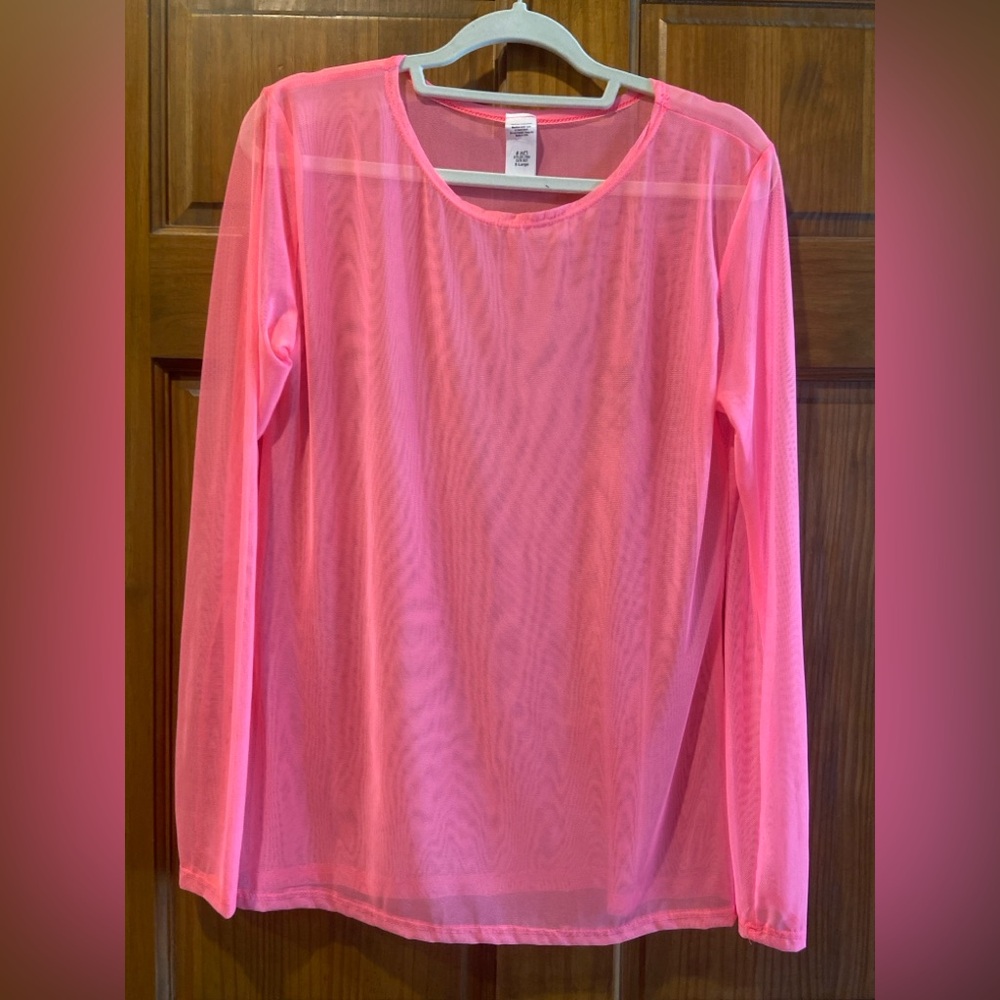 NWOT Sz xl Sheer neon Pink Long Sleeve mesh Top